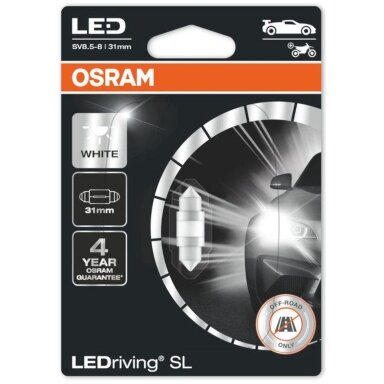 Lempa auto LED 6438DWP 1W 12V SV8.5-8 31mm