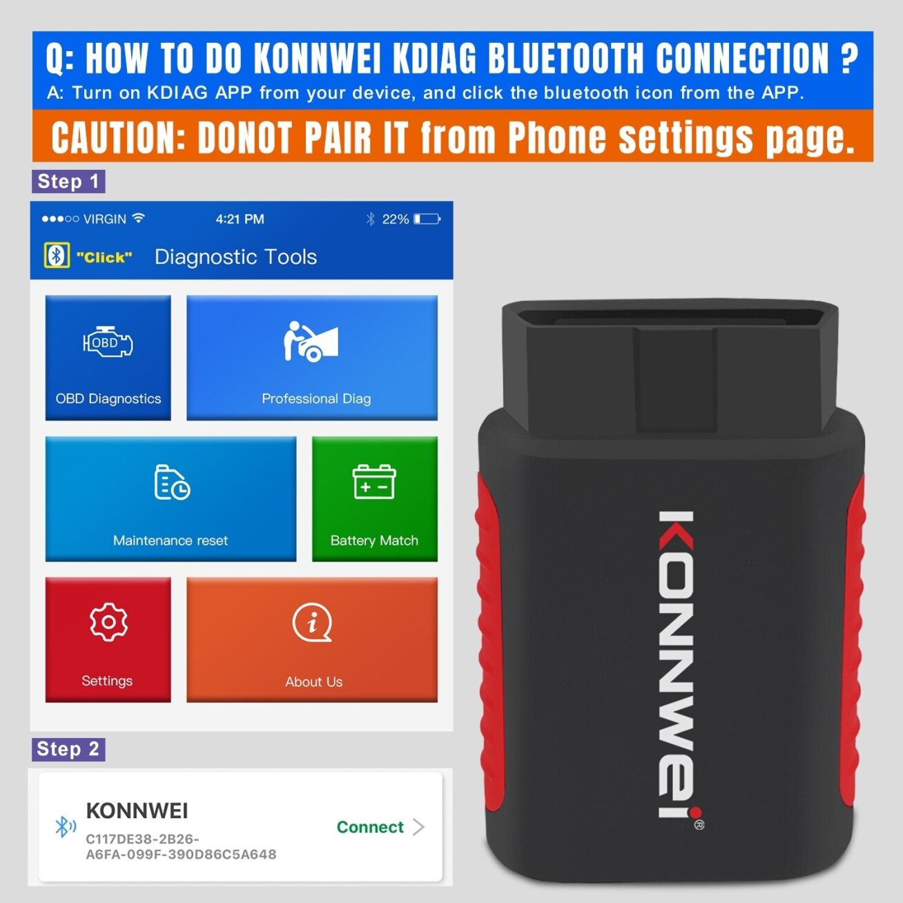 OBD2 diagnostinis skaitytuvas KDIAG /Konnwei/ 6 OBD2 diagnostinis skaitytuvas KDIAG /Konnwei/ 6