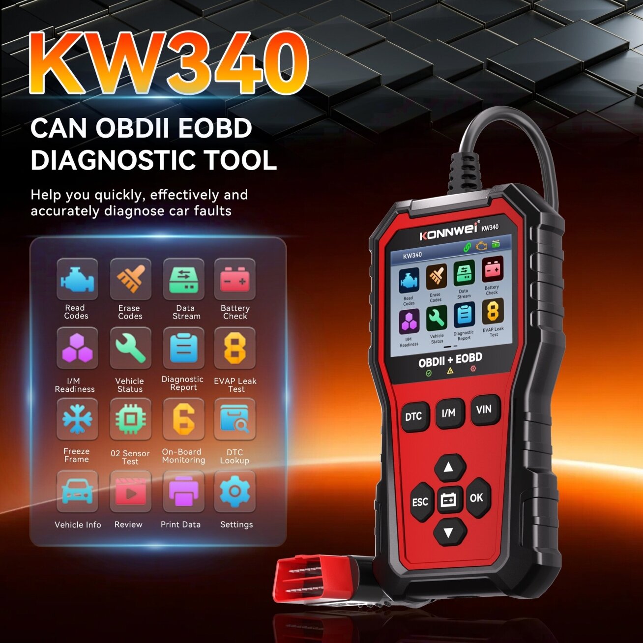 OBD2 diagnostinis skaitytuvas KW340 /Konnwei/ 1 OBD2 diagnostinis skaitytuvas KW340 /Konnwei/ 1