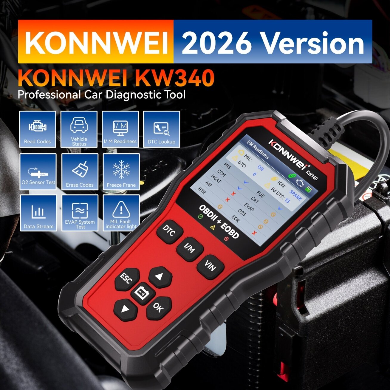 OBD2 diagnostinis skaitytuvas KW340 /Konnwei/ 2 OBD2 diagnostinis skaitytuvas KW340 /Konnwei/ 2