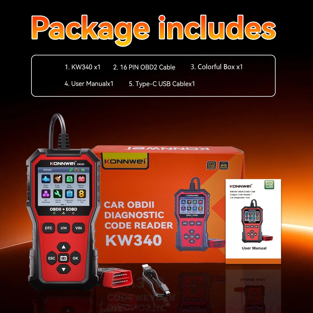 OBD2 diagnostinis skaitytuvas KW340 /Konnwei/ 3