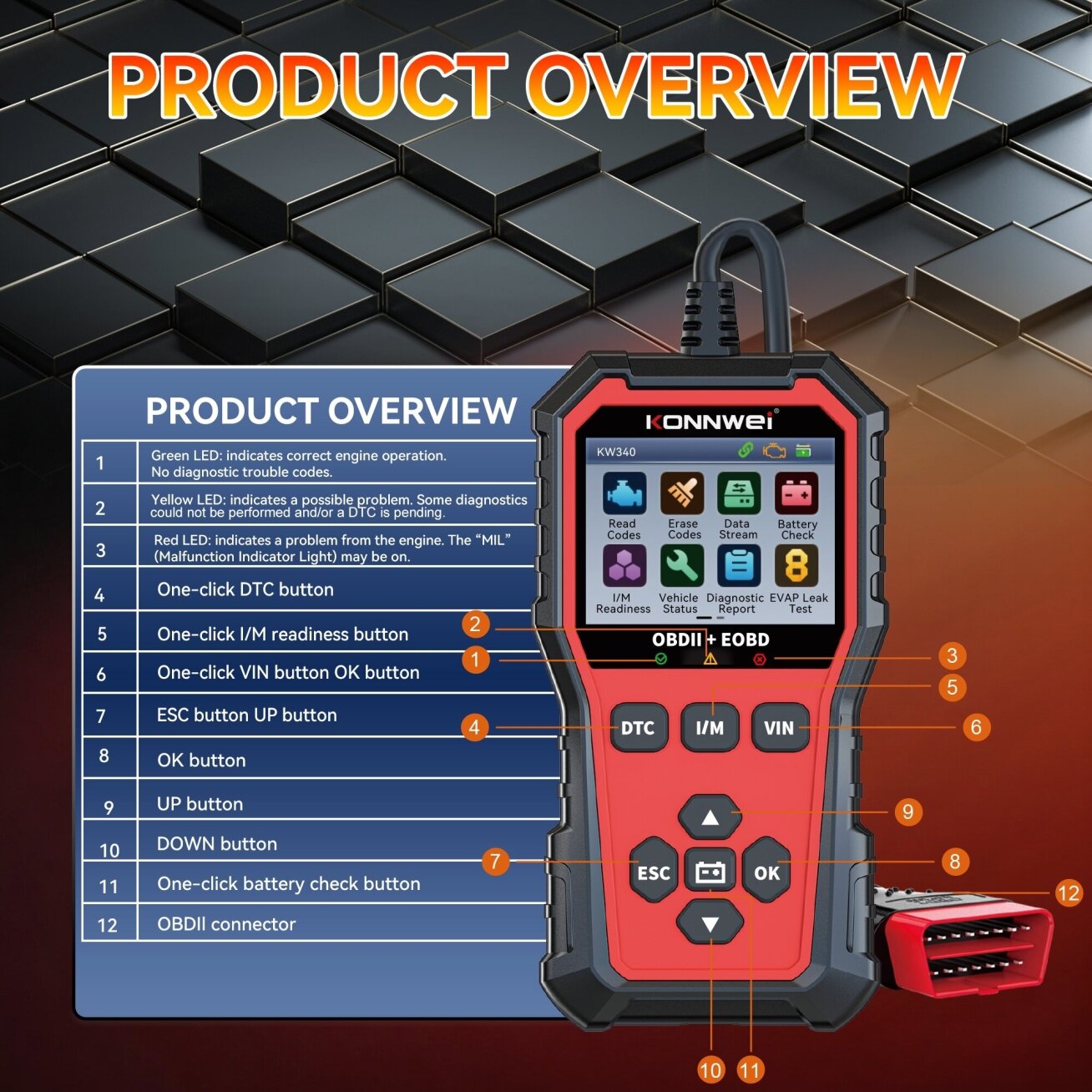 OBD2 diagnostinis skaitytuvas KW340 /Konnwei/ 4