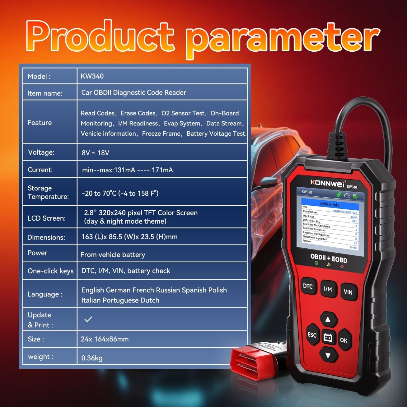 OBD2 diagnostinis skaitytuvas KW340 /Konnwei/ 6