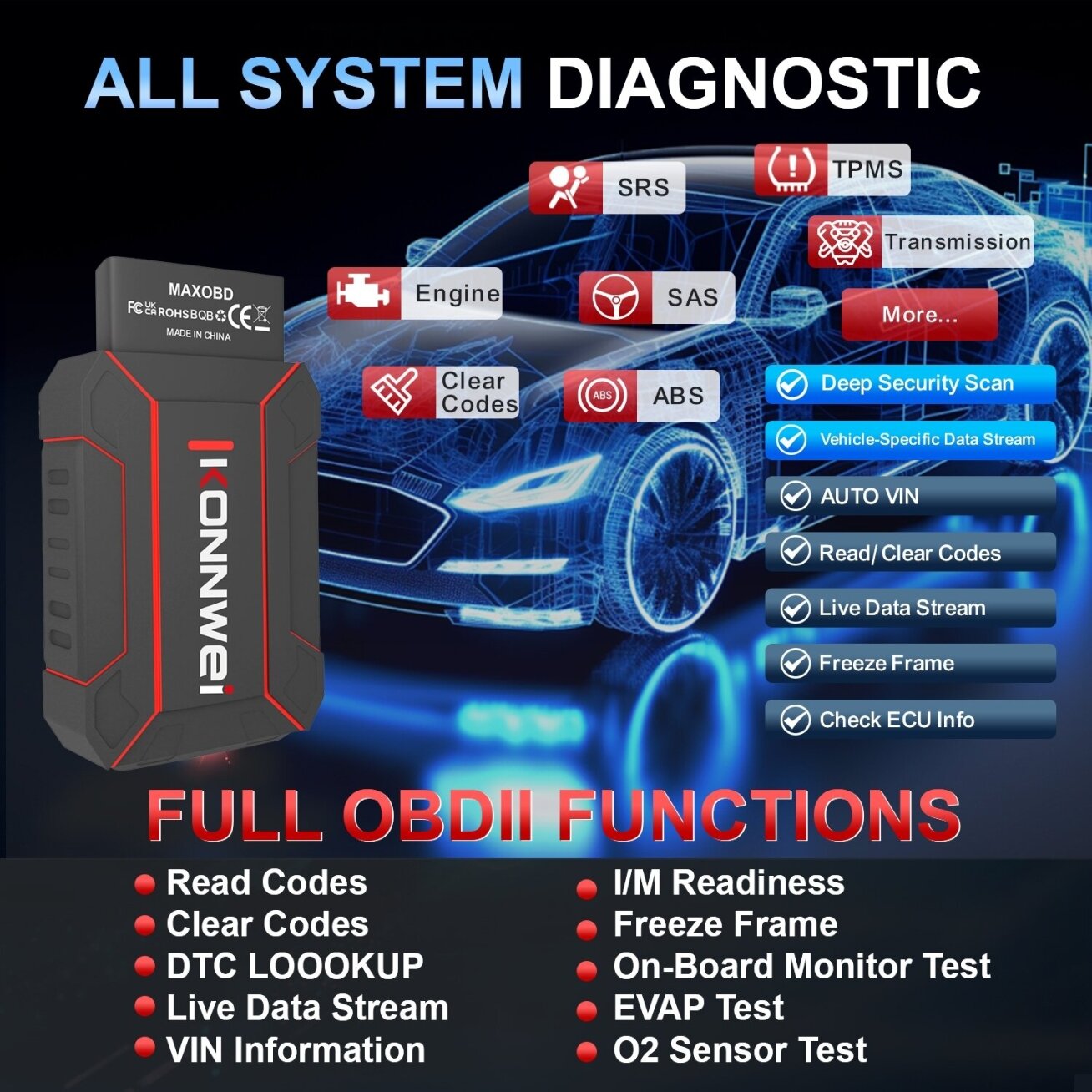 OBD2 diagnostinis skaitytuvas MAXOBD /Konnwei/ 4