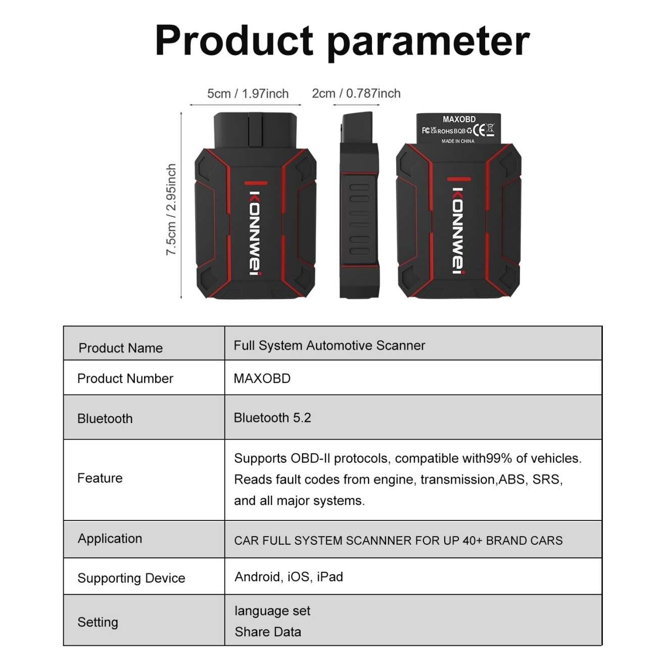 OBD2 diagnostinis skaitytuvas MAXOBD /Konnwei/ 6